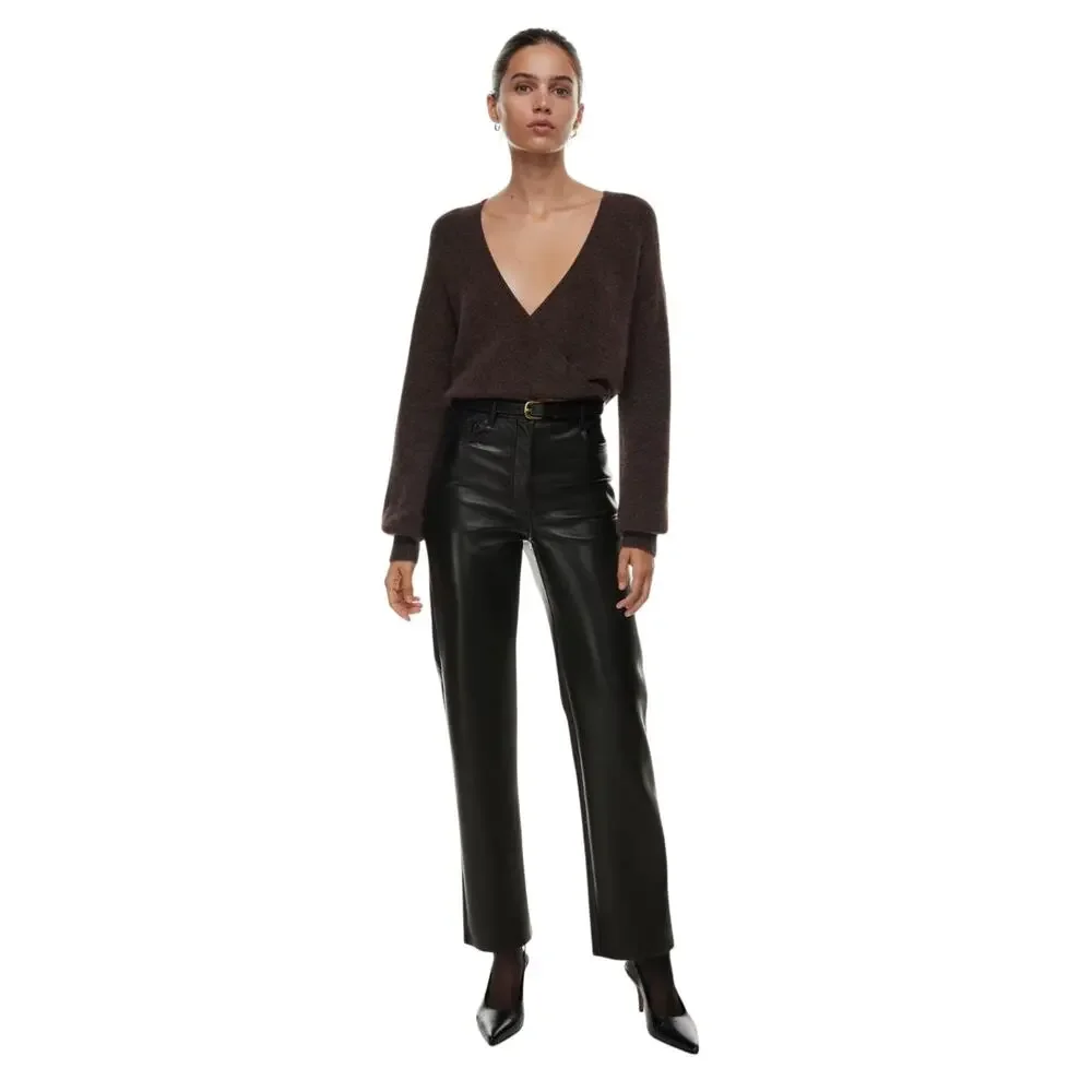 Wilfred Aritzia Melina Faux Leather Pants Black Women’s 8 Minimalist Futurism - Picture 2 of 16
